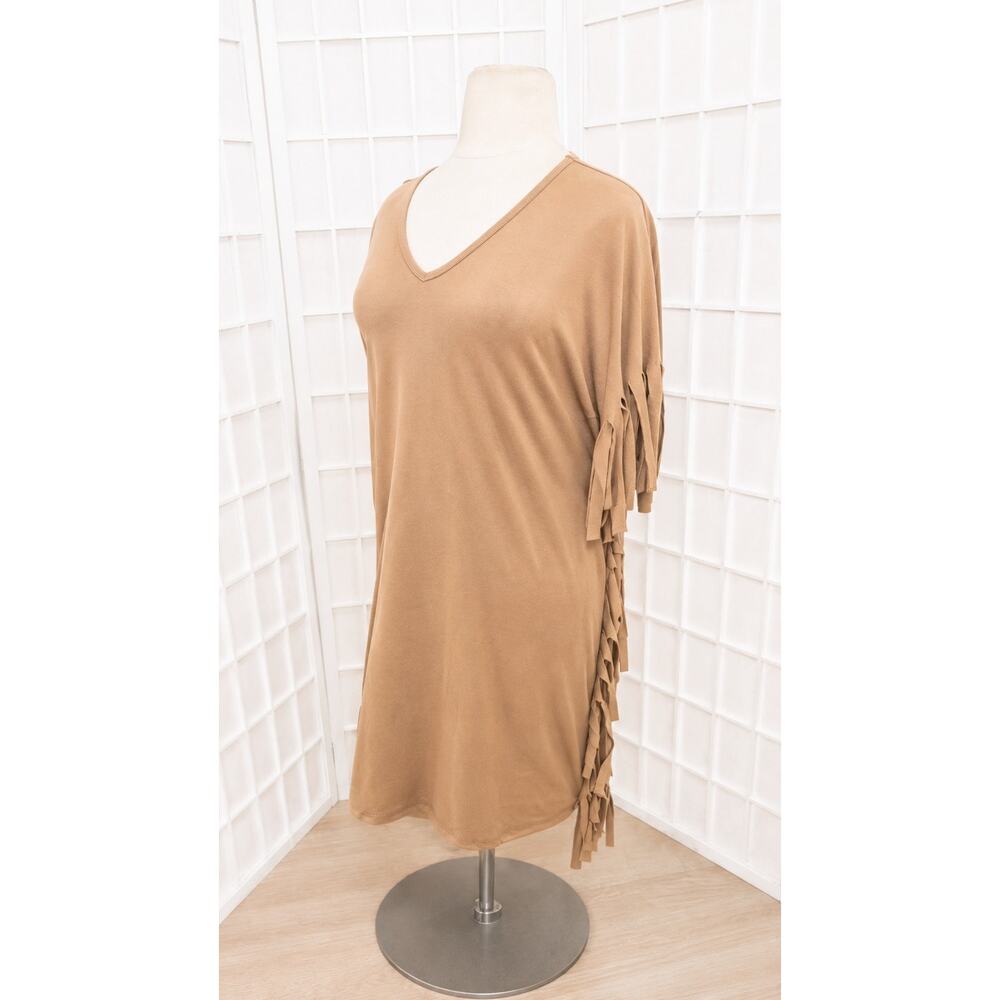 Curvy Sense Camel Western Faux Suede Knee Length Fringe Dress Plus Size: 1X - Picture 7 of 7